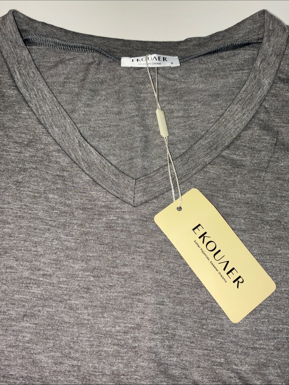 EKOUAER NWT Women’s Gray Short Sleeve Cuffed V-Neck Soft Sleep TOP, Size Medium. - Picture 10 of 11